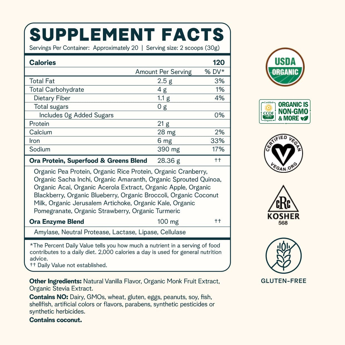 Ora Organic Protein Powder - 21g Plant-Based Protein for Women and Men Pre-Workout Ora OrganicBuy Supplements Australia