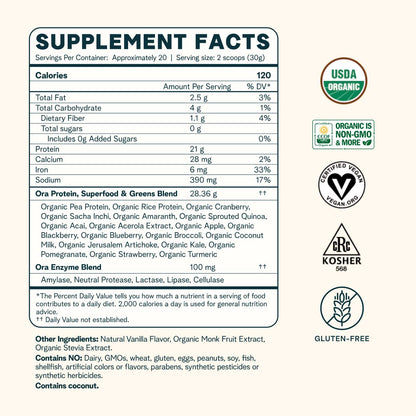 Ora Organic Protein Powder - 21g Plant-Based Protein for Women and Men Pre-Workout Ora OrganicBuy Supplements Australia