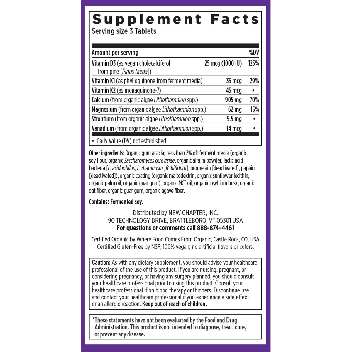 New Chapter Calcium Supplement - Bone Strength Plant-Based USDA Organic Calcium with Magnesium, Vitamin D3+K2, for Bone Health & Joint Mobility, Heart Support