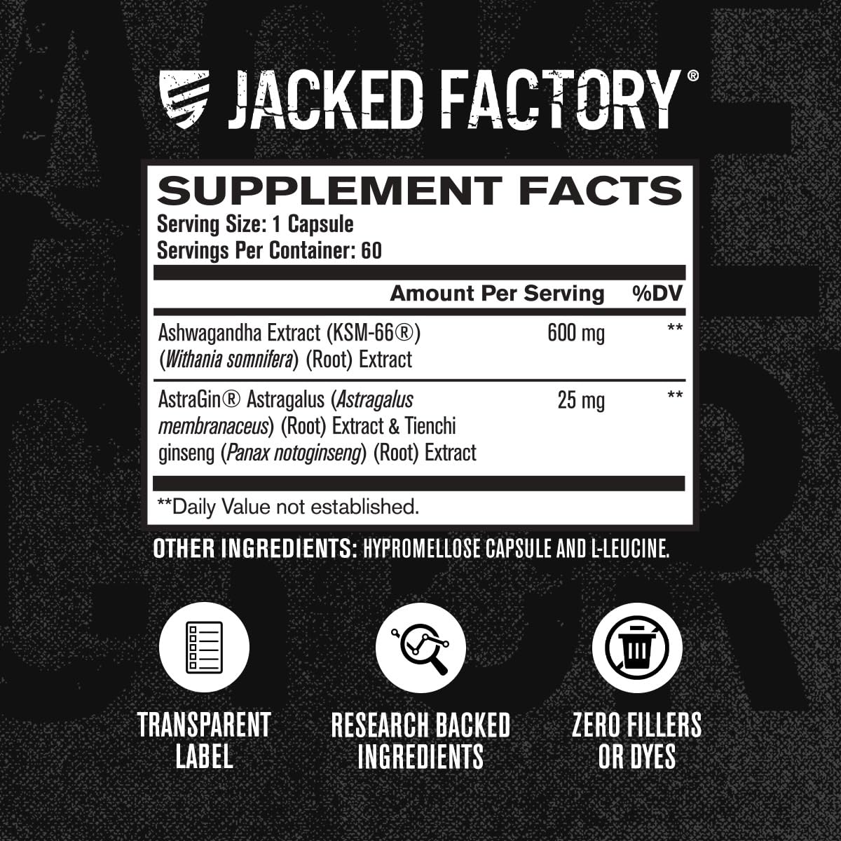 Jacked Factory Ashwagandha Root Extract (KSM-66 Ashwagandha) w/ 5% Withanolides - Supplement for Natural Stress Relief, Cognitive Function, Vitality, and Mood Support - 60 Veggie Capsules Jacked FactoryBuy Supplements Australia