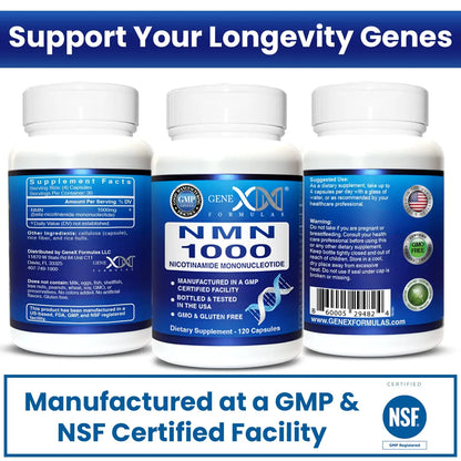 Genex Formulas NMN 1000mg - 99% Pure Shelf Stabilized Supplement Capsules for Increased NAD Levels & Healthy Aging, GMP Certified, 1000mg per Serving, 120 Capsules Genex FormulasBuy Supplements Australia