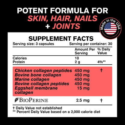 VitaRaw Collagen Pills 1800 mg - Multi Collagen Supplements (Types I, II, III, V & X) Grass Fed Non GMO Collagen Peptides Pills for Hair, Skin and Joints - Hydrolyzed Collagen Protein Powder VitaRawBuy Supplements Australia