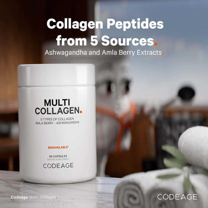 Codeage Multi Collagen Peptides Protein Capsules, 5 Collagen Types, Grass-Fed & Hydrolyzed Bovine Collagen Pills Supplement, Ashwagandha, Amla Berry Vitamins, Collagen Peptides - 90 Capsules CodeageBuy Supplements Australia