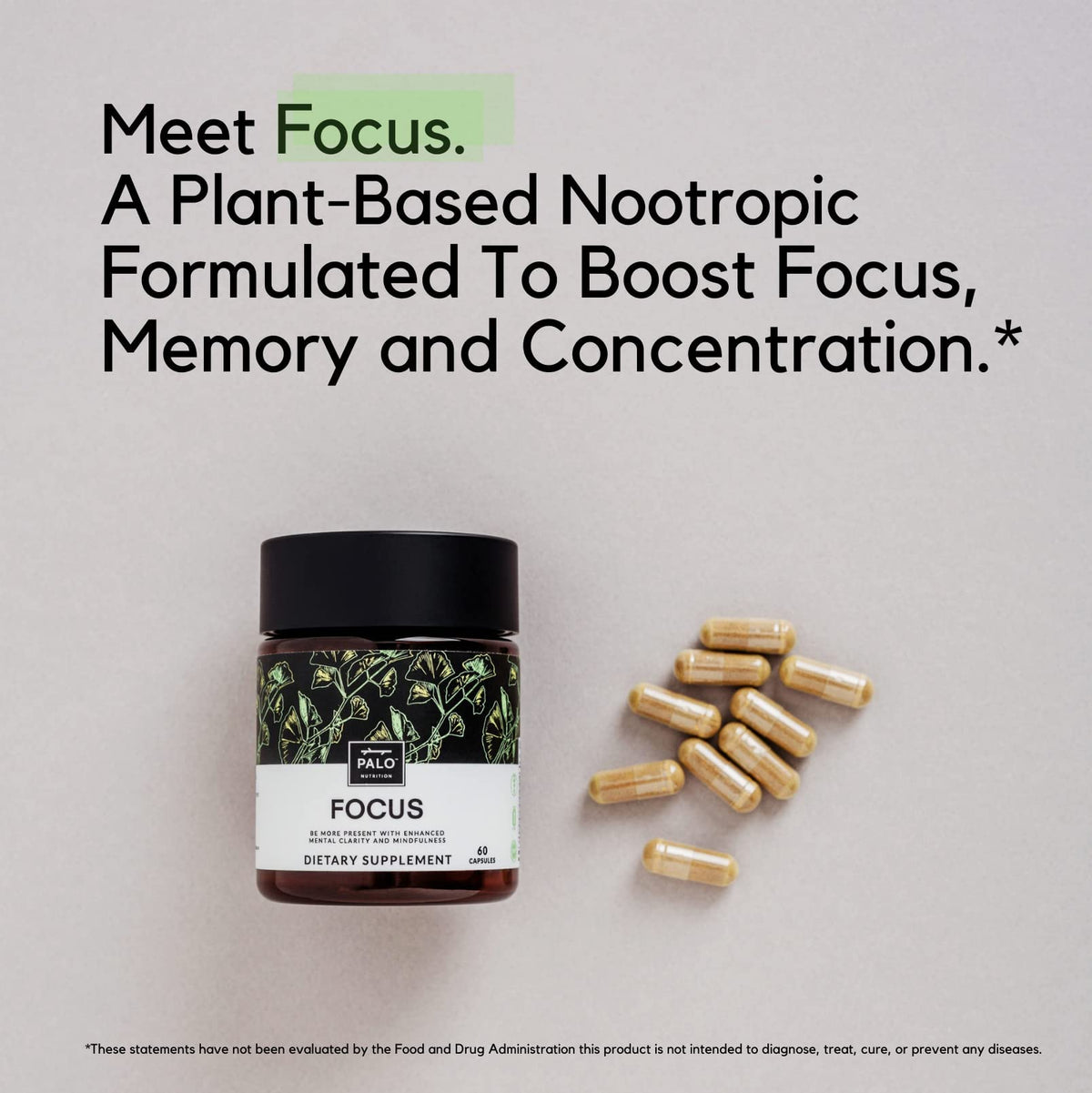 PALO Focus Brain Booster Natural Supplement Nootropic for Memory, Focus, Learning, Reall, Attention and Cognition - Ginkgo Biloba, Bacopa, Gotu Kola, Ashwagandha, Mucuna 60 Capsules PALOBuy Supplements Australia