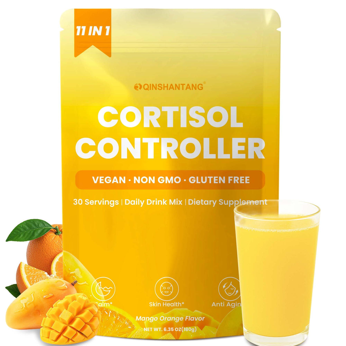 Cortisol Drink Powder, Cortisol Supplements for Women | Magnesium Glycinate, Ashwagandha, L-Theanine & Lion’s Mane | Relaxation, Focus & Stress Balance | Mango Orange Flavor | 30 Servings QIN SHAN TANGBuy Supplements Australia