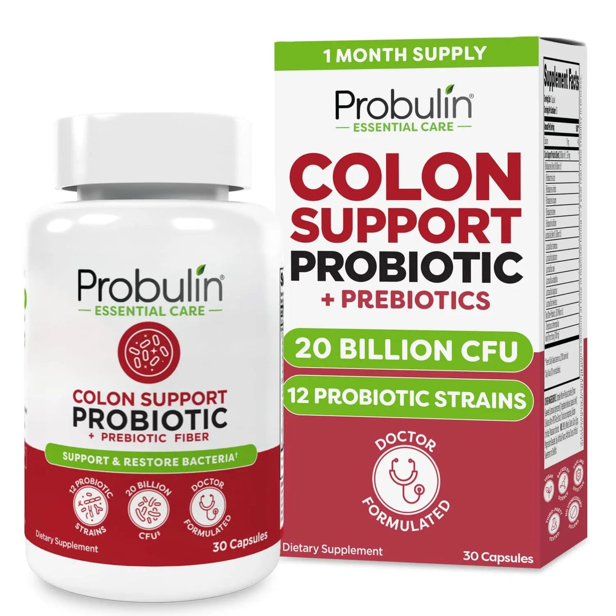 Probulin Colon Support Probiotic Supplement, Daily Gut, Digestive, and Immune Health Probiotics Capsules for Men and Women, 20 Billion CFU, Vegan, 30 Count Bottle ProbulinBuy Supplements Australia