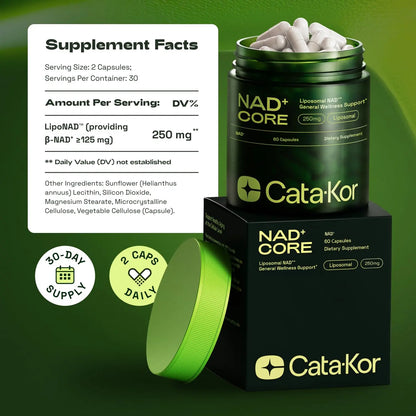 Cata-Kor NMN Supplement Alternative – Liposomal NAD+ Supplement – Third-Party Tested – NAD CORE – 90-Day Supply – 180 Capsules Cata-KorBuy Supplements Australia
