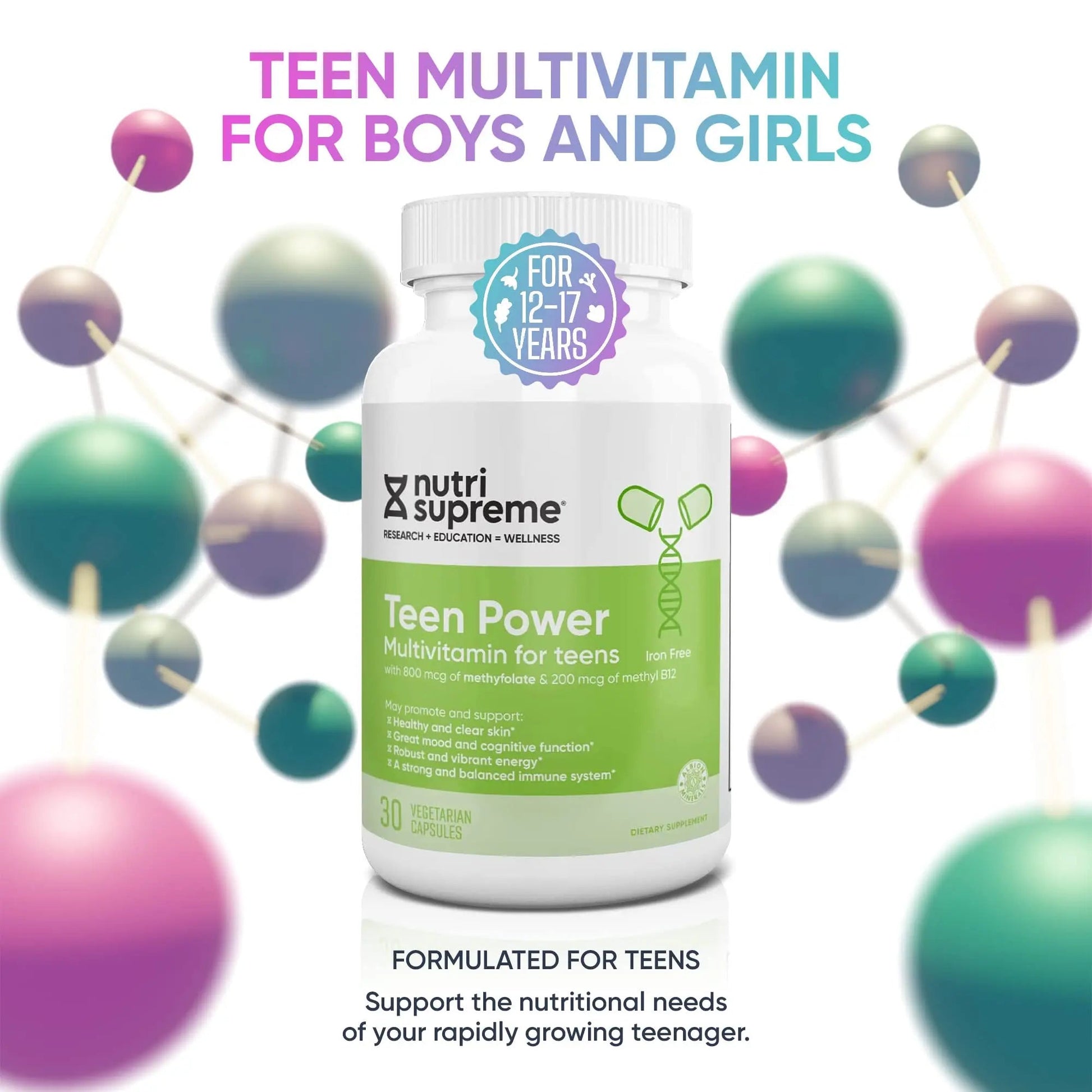 Nutri Supreme Teen Multivitamin for Boys and Girls 12-17, Best Kosher One Per Day Teen Vitamins, Formulated for Teen Development NUTRI-SUPREME RESEARCH