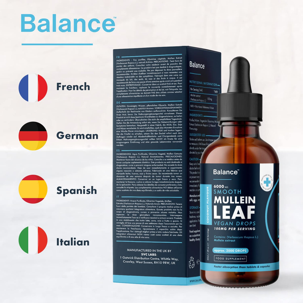 Balance Mullein Leaf Liquid Drops - 60ml for 2 Month Supply - High Strength - Vegan BalanceBuy Supplements Australia