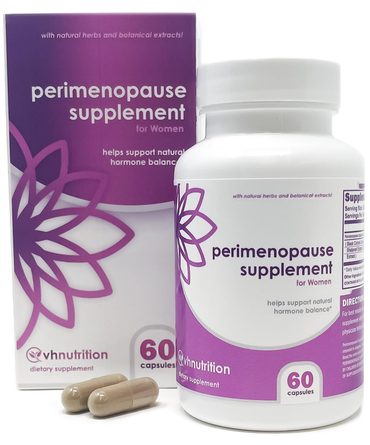 VH Nutrition Perimenopause Supplement for Women | Hot Flash, Mood, and Menstruation Cycle Support | 100% Herbal Formula: Black Cohosh, Vitex, & Shatavari. No Additives, or Fillers VH NutritionBuy Supplements Australia