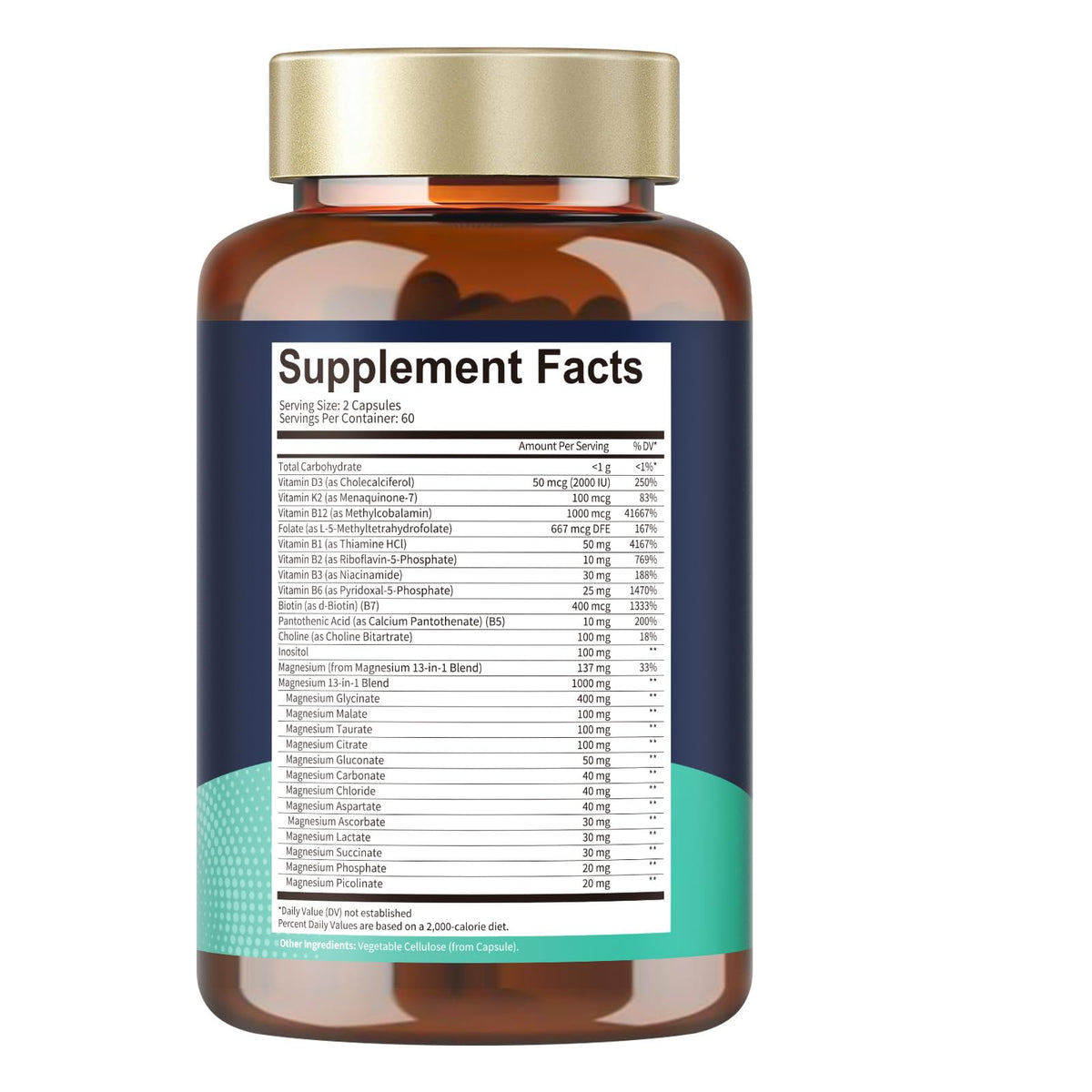 25-in-1 Magnesium Complex with Methylated B Complex Magnesium Glycinate Citrate Malate Taurate Gluconate Aspartate Carbonate D3 K2, Magnesium Supplement