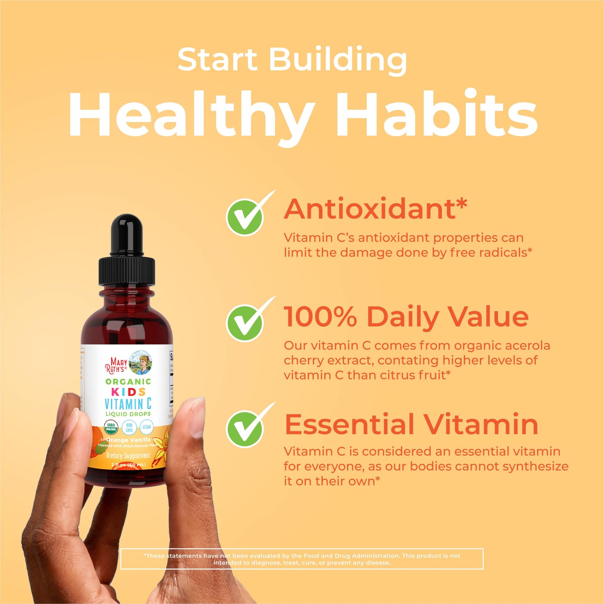 MaryRuth Organics USDA Kids Vitamin C Drops | Vegan Immune Support Supplement for Ages 4-13 | Immune Support & Overall Health | Vitamin C from Organic Acerola Fruit Extract | 2oz MARYRUTH'SBuy Supplements Australia