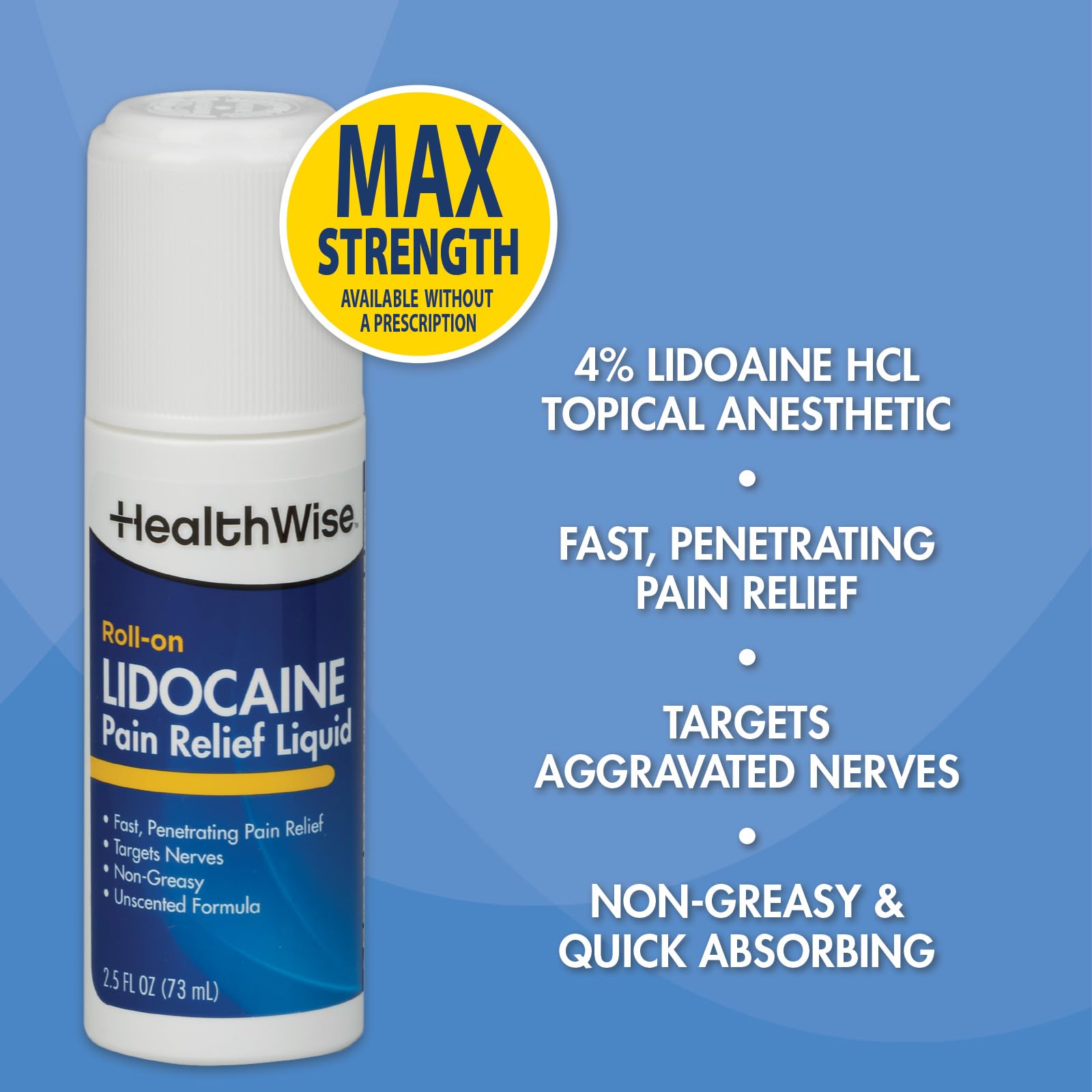 HealthWise 4% Lidocaine Roll-On | OTC Strength | Pain Relief Liquid | 2.5 oz. 73 mL | Non-Greasy, Unscented Formula | Topical Anesthetic HealthWise buy supplements Au