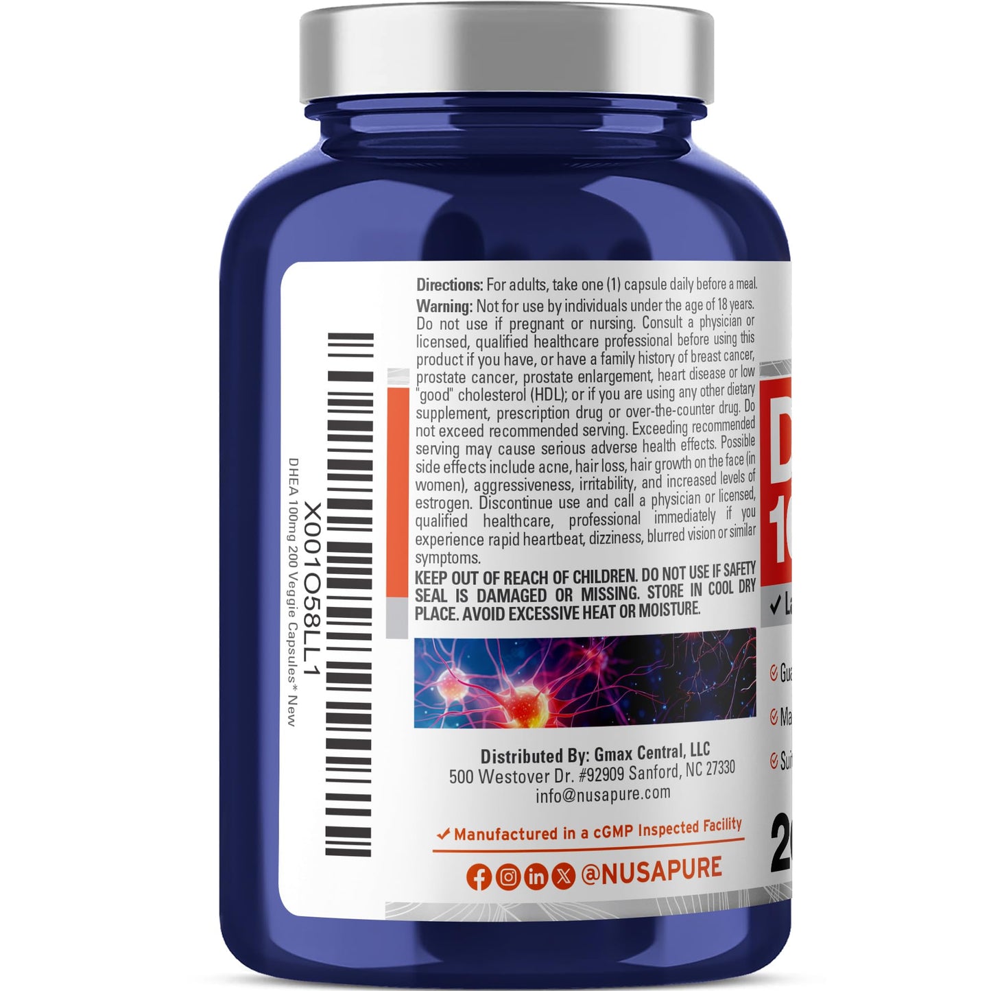 NusaPure DHEA 100mg 200 Veggie Capsules (Vegetarian, Non-GMO) NusaPureBuy Supplements Australia