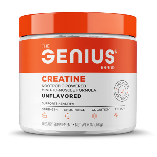 The Genius Brand Genius Creatine - Creatine Monohydrate Powder for Active Lifestyles - Endurance, Strength, Brain Performance & Muscle Health Support - Mind-to-Muscle Formula - Unflavored - 6 oz The Genius BrandBuy Supplements Australia