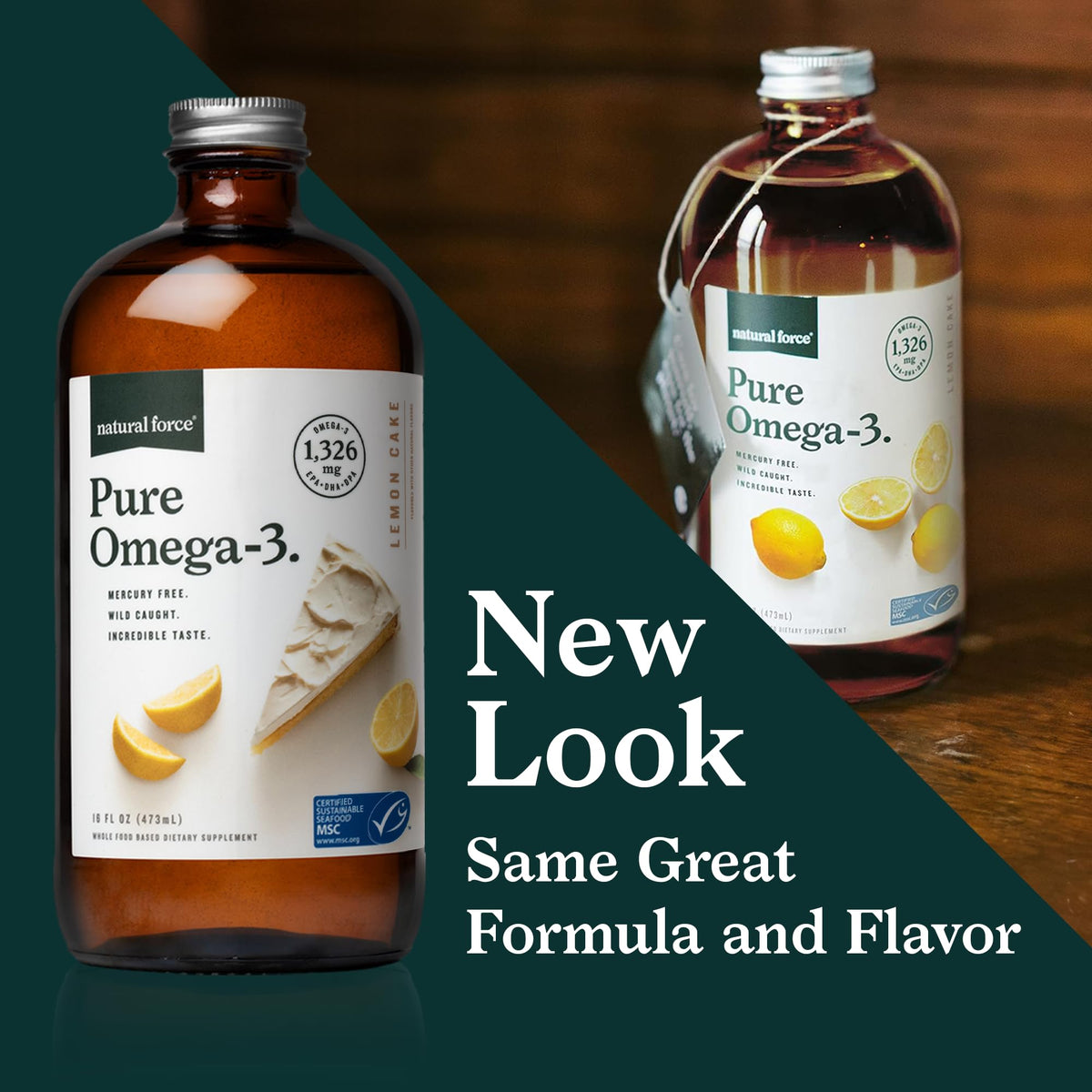 Natural Force Pure Omega 3 - Liquid Fish Oil - Delicious Lemon Cake Flavor - Mercury Free, Wild Caught, Lab Tested - 1,326 mg Triglyceride EPA, DHA, & DPA - 16 Oz Glass Bottle Natural ForceBuy Supplements Australia