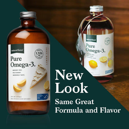 Natural Force Pure Omega 3 - Liquid Fish Oil - Delicious Lemon Cake Flavor - Mercury Free, Wild Caught, Lab Tested - 1,326 mg Triglyceride EPA, DHA, & DPA - 16 Oz Glass Bottle Natural ForceBuy Supplements Australia
