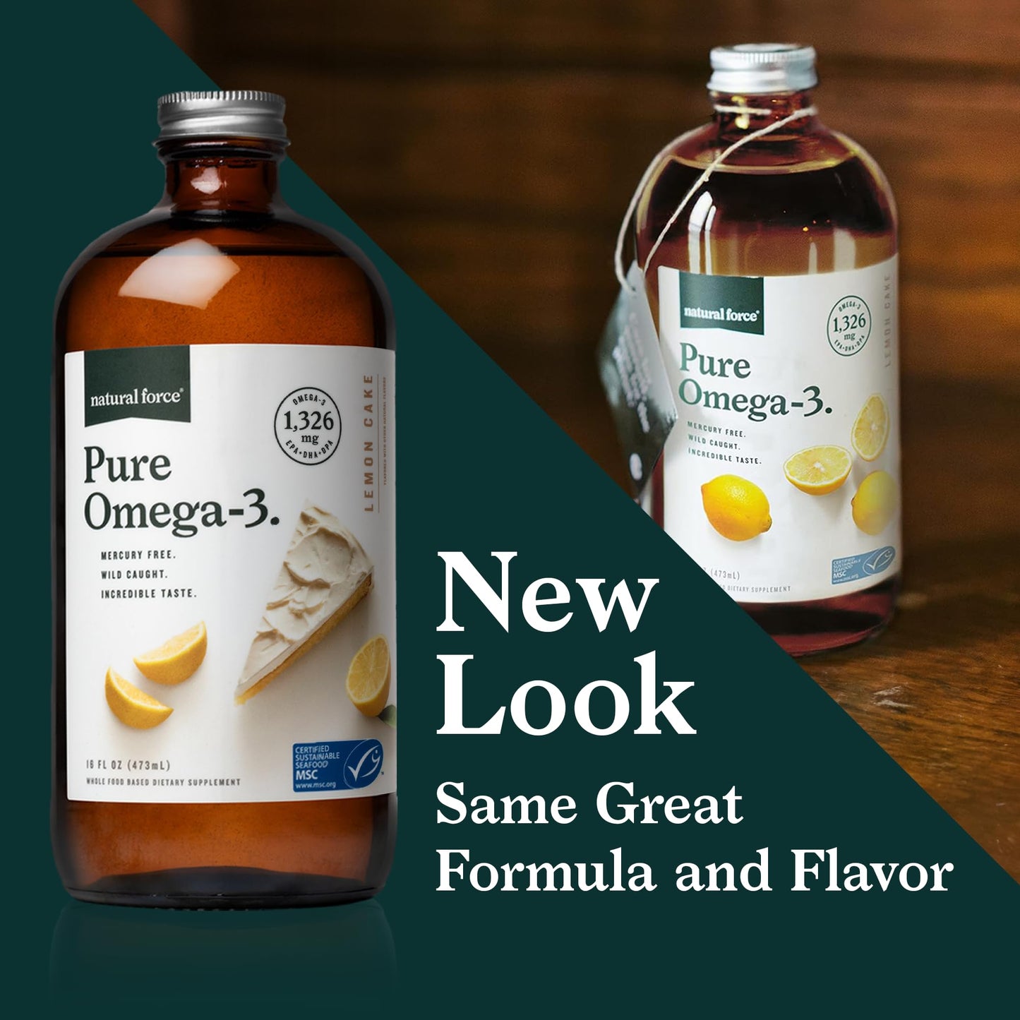 Natural Force Pure Omega 3 - Liquid Fish Oil - Delicious Lemon Cake Flavor - Mercury Free, Wild Caught, Lab Tested - 1,326 mg Triglyceride EPA, DHA, & DPA - 16 Oz Glass Bottle Natural ForceBuy Supplements Australia