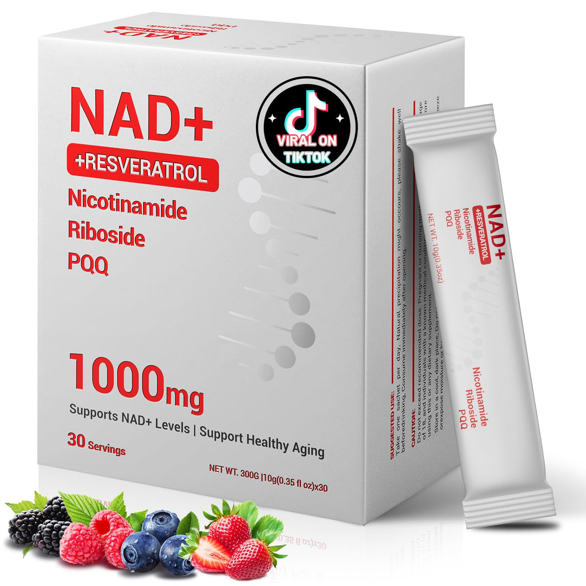 NAD Supplement 1000mg with Resveratrol Pure Organic Liquid Packets - Nicotinamide Riboside Supplements with PQQ - Liposomal NAD+ Berry Flavor Drink - Cellular Energy & Anti-Aging Support, 30 Packs YYURAURBBuy Supplements Australia