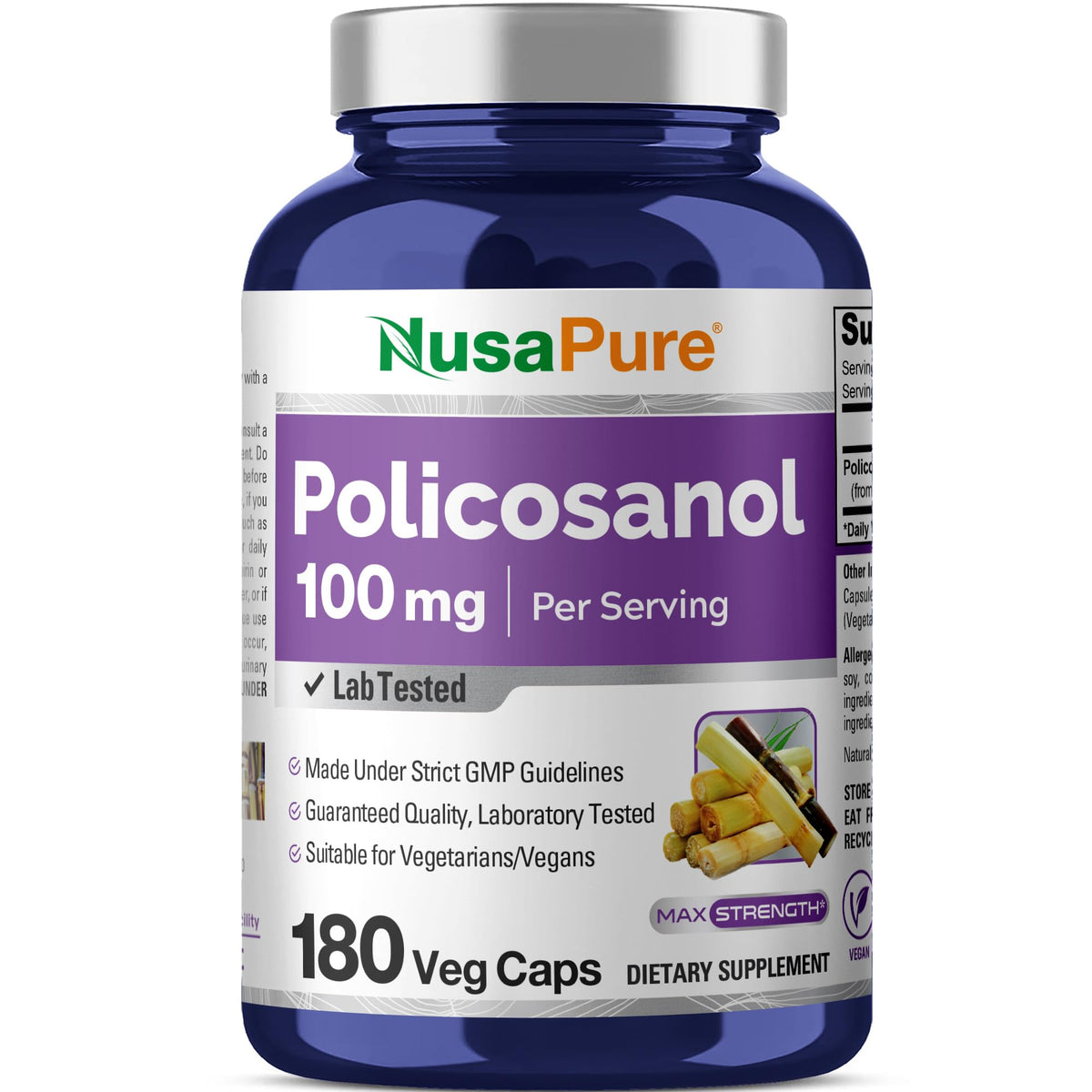 NusaPure Policosanol 100mg 180 Veggie Capsules (Vegan, Non-GMO) NusaPureBuy Supplements Australia