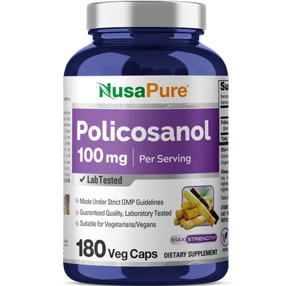 NusaPure Policosanol 100mg 180 Veggie Capsules (Vegan, Non-GMO) NusaPureBuy Supplements Australia