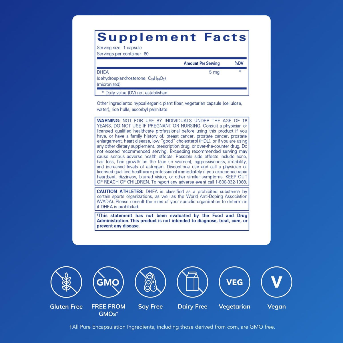 Pure Encapsulations DHEA 5 mg - Immune Support & Hormones Balance* - Micronized DHEA - Gluten Free & Vegan - 60 Capsules Pure EncapsulationsBuy Supplements Australia
