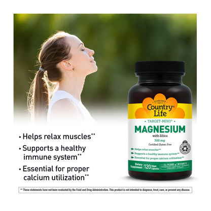 Target-Mins Magnesium with Silica 300 mg 120 Vegetarian Capsules Country LifeBuy Supplements Australia