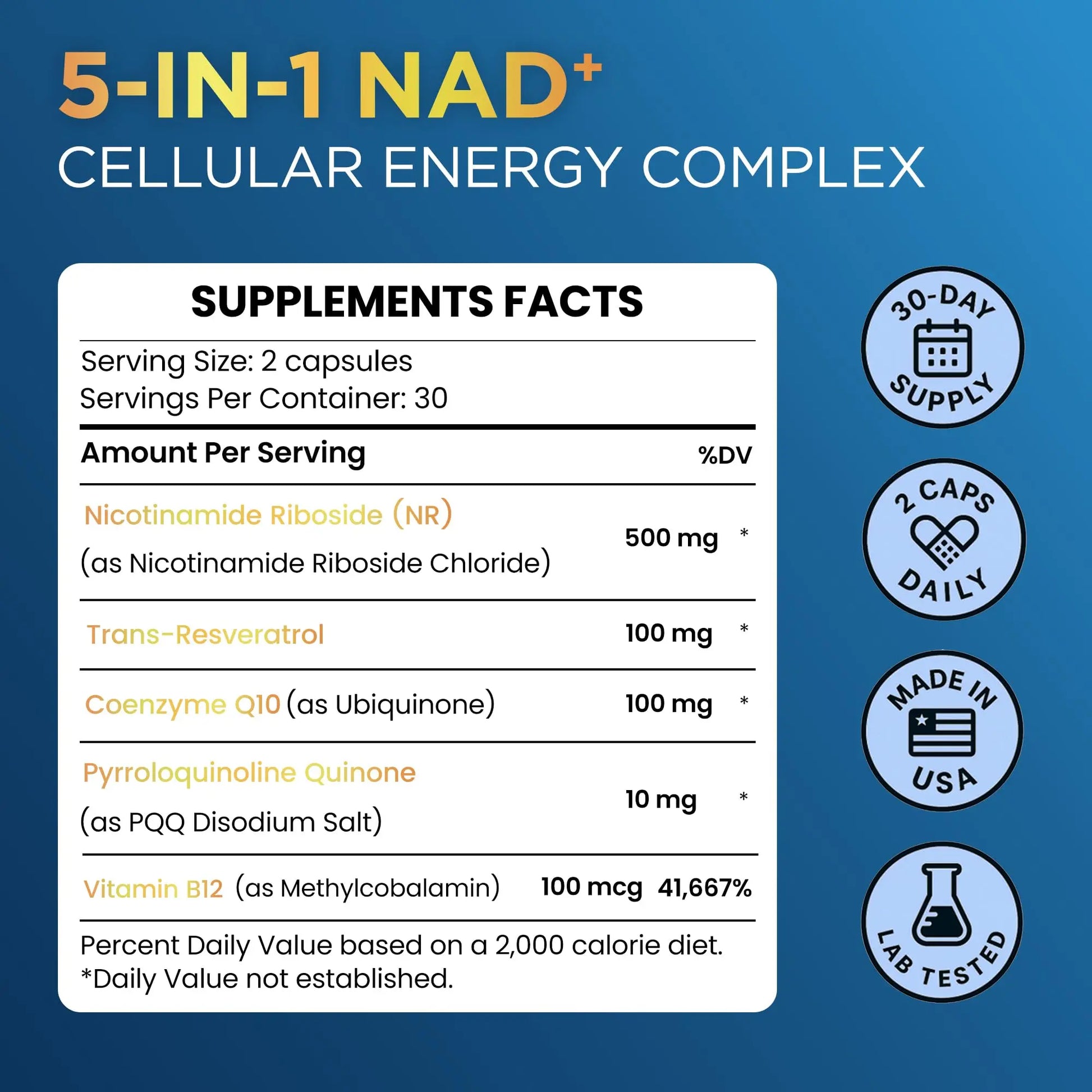 Anyglory NAD+ Supplement with 500mg NR, Resveratrol, CoQ10, PQQ- 5-in-1 NAD Formula |NMN Supplement Alternative|NAD Resveratrol Support Cellular Energy & Healthy Aging-Made in USA-60 Capsules AnygloryBuy Supplements Australia