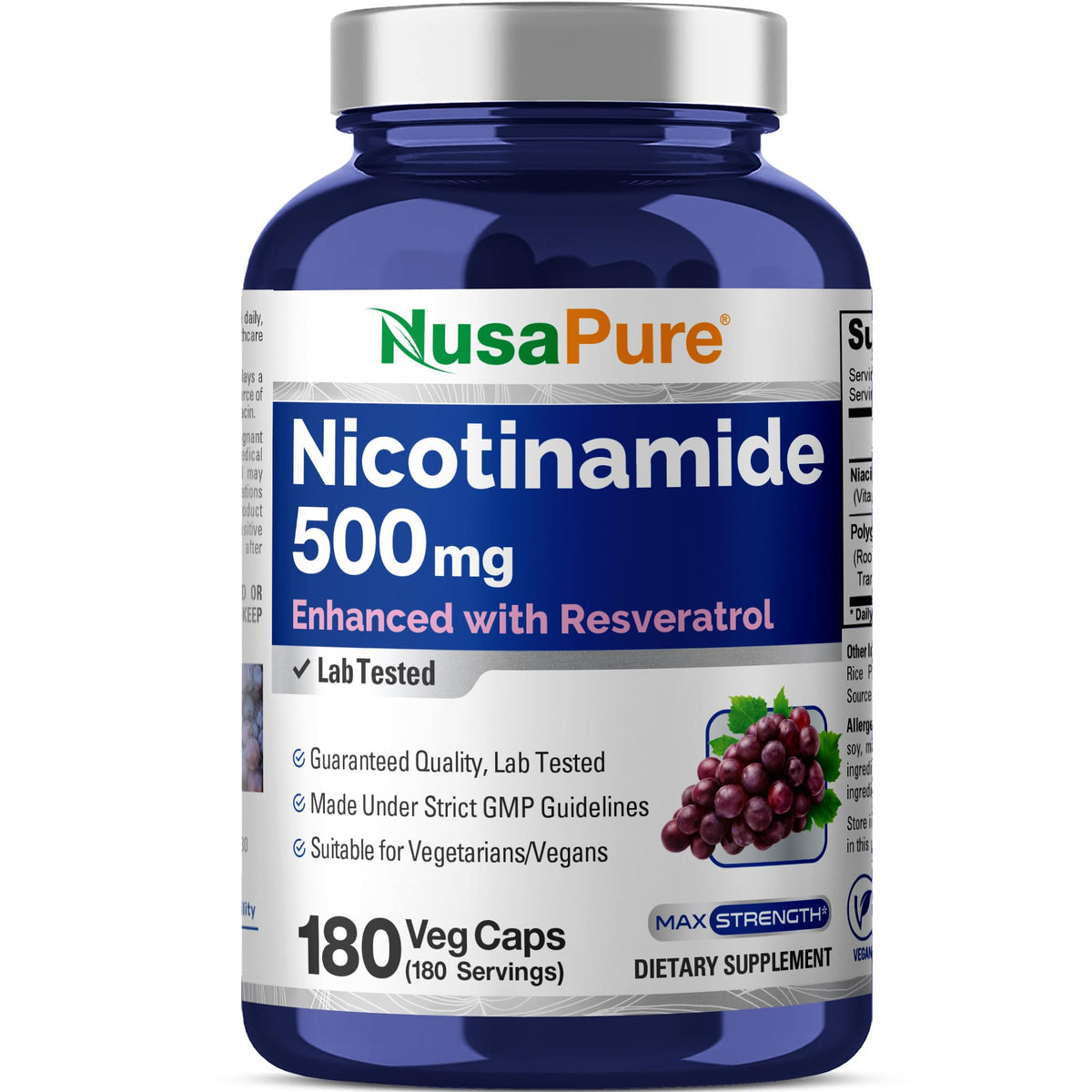 NusaPure Nicotinamide with Resveratrol (Vitamin B-3) 500 mg - 180 Vegetarian Caps (Non-GMO & Vegan) NusaPureBuy Supplements Australia