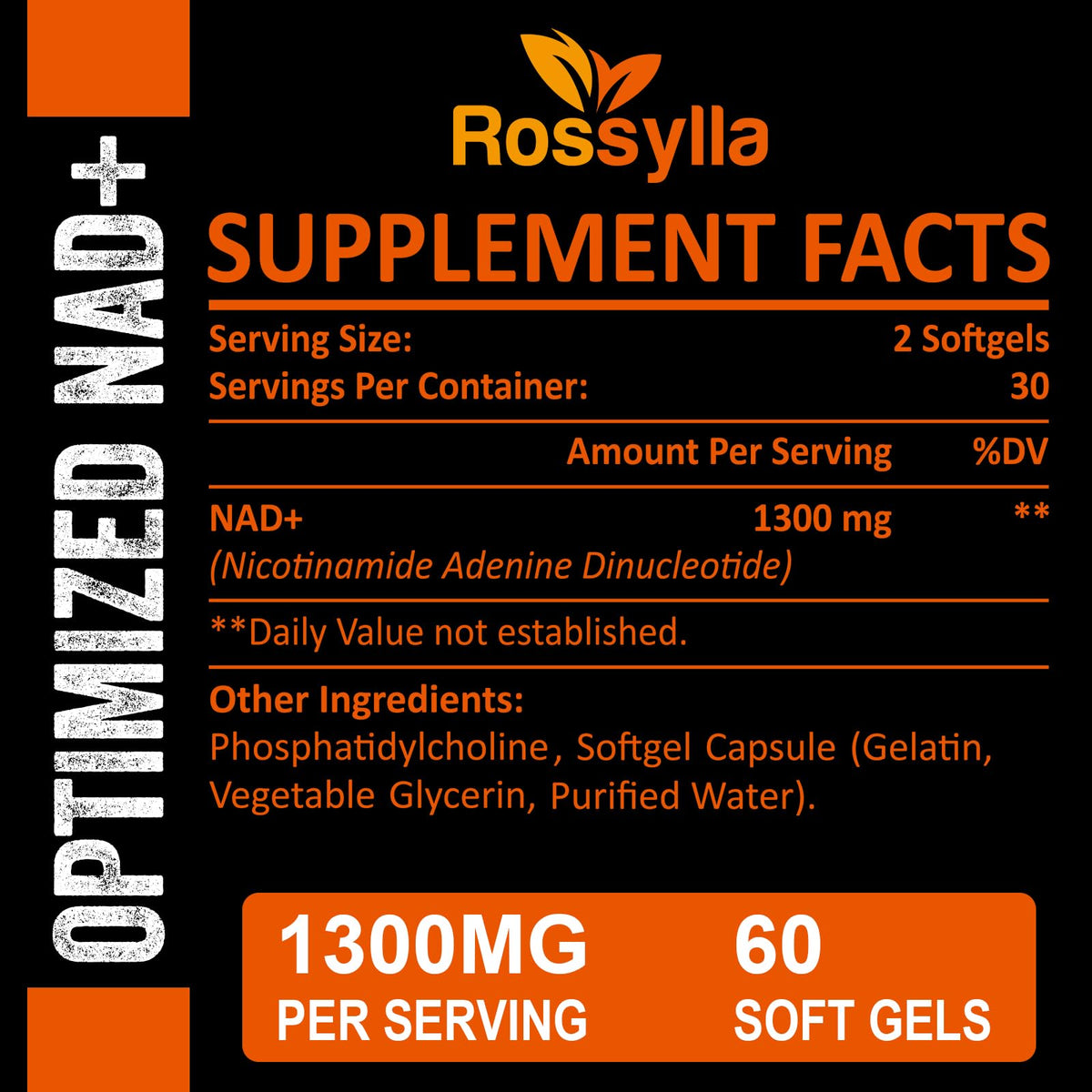 Rossylla 1300 MG Liposomal NAD+ Supplement | Highest Absorption | Purest NAD Supplemet to Boost NAD+ Effetively | Boosting NAD+ Supplement for Aging Defese, Cellular Energy, Longevity | 120 Count RossyllaBuy Supplements Australia