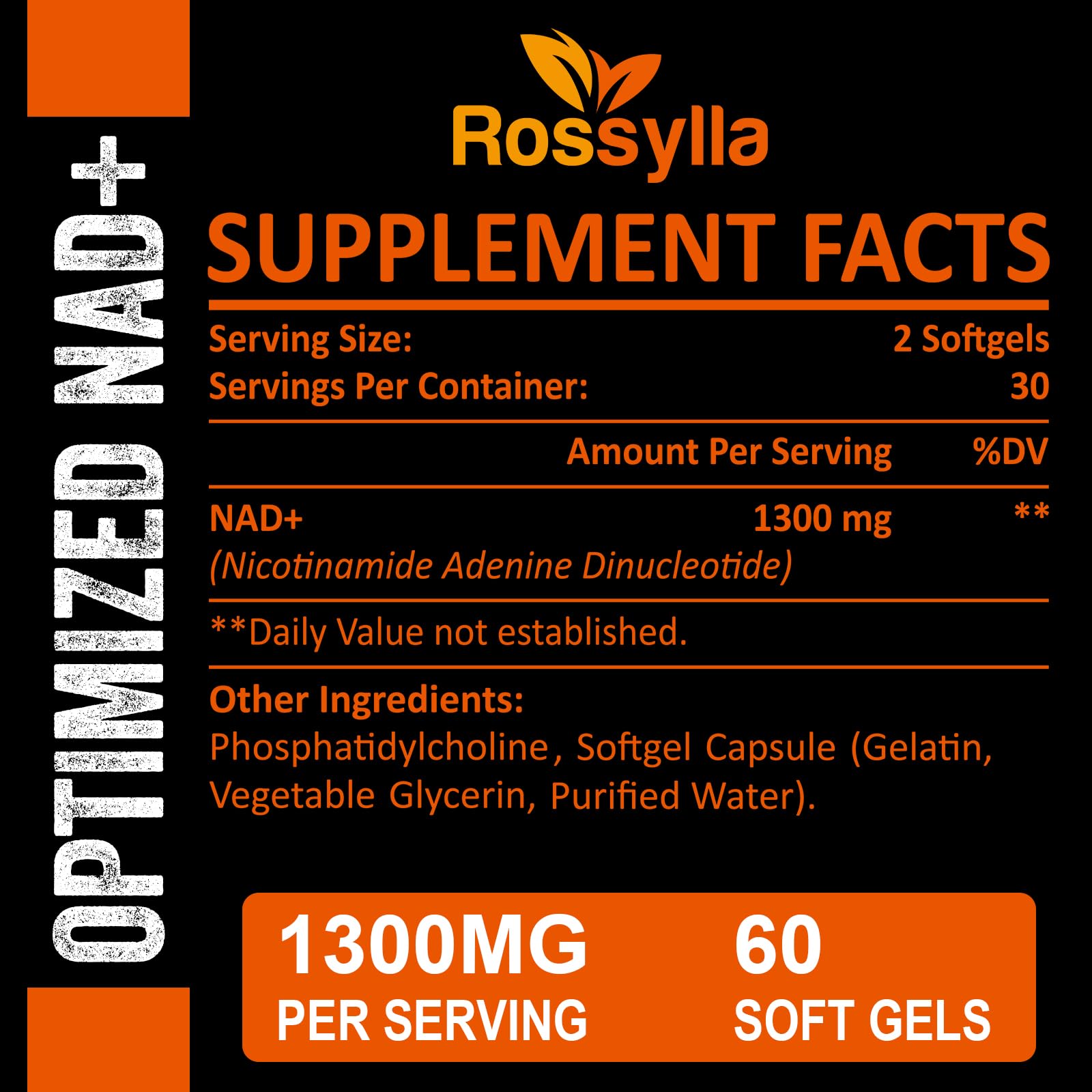 Rossylla 1300 MG Liposomal NAD+ Supplement | Highest Absorption | Purest NAD Supplemet to Boost NAD+ Effetively | Boosting NAD+ Supplement for Aging Defese, Cellular Energy, Longevity | 120 Count RossyllaBuy Supplements Australia