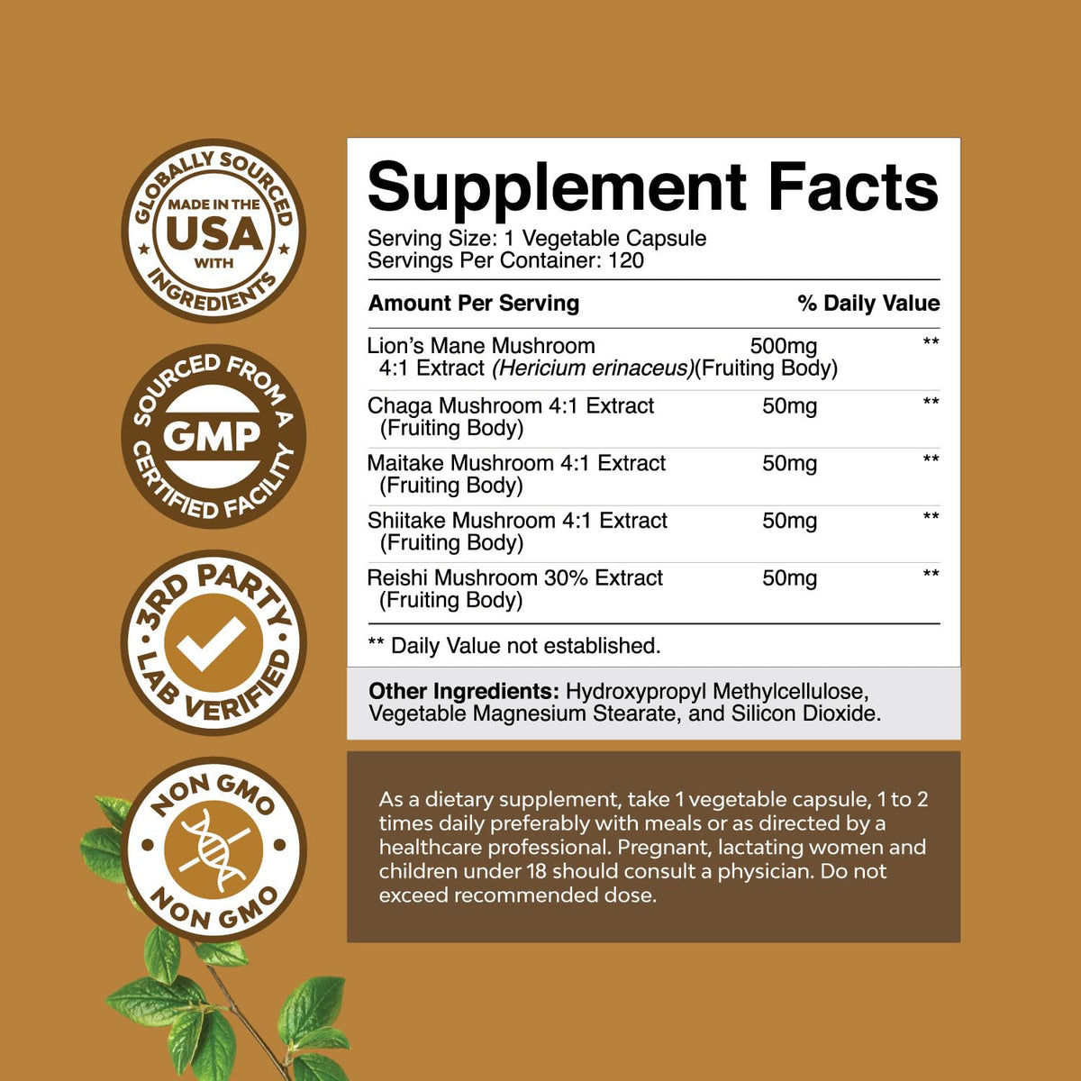 Advanced Lion's Mane Mushroom Supplement - Lions Mane Supplement Capsules with Reishi Chaga Maitake & Shiitake for Brain Health Memory Support & Focus - Nootropic for Mental Clarity - 120 Count Natures CraftBuy Supplements Australia