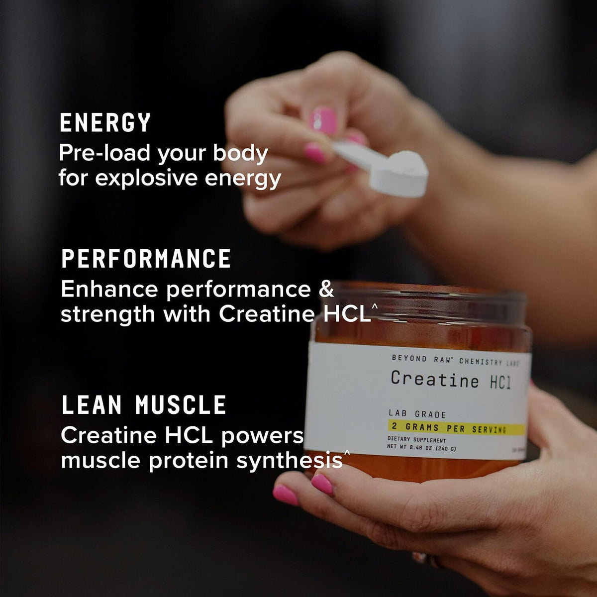 BEYOND RAW Science-Backed Creatine HCl Powder, Lab Grade, for Muscle Strength and Growth, Energy Production, Athletic Performance, Cognitive Support,