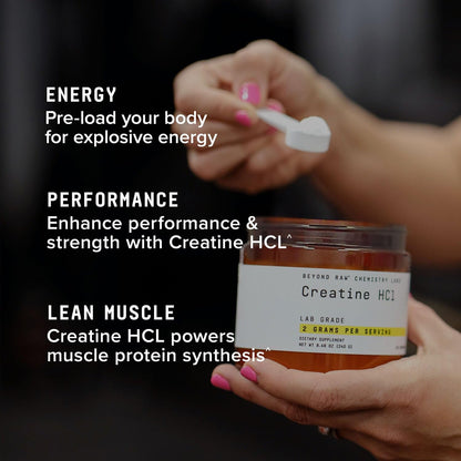 BEYOND RAW Science-Backed Creatine HCl Powder, Lab Grade, for Muscle Strength and Growth, Energy Production, Athletic Performance, Cognitive Support,