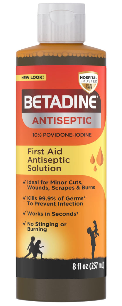 Betadine Antiseptic First Aid Solution, Povidone-Iodine 10%, Infection Protection, Kills Germs in Minor Cuts Scrapes and Burns, No Sting Promise, No Alcohol or Hydrogen Peroxide, 8 FL OZ Betadine buy supplements Au
