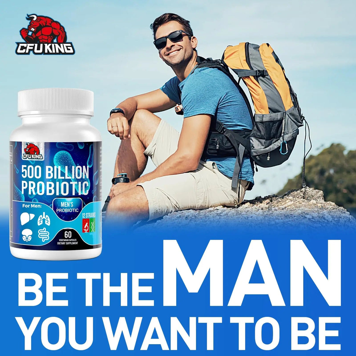 Probiotics for Men, 500 Billion CFU & 12 Mens Probiotic for Digestive Health + 4 Organic Prebiotic Fiber, for Digestive, Gut, Immune Health, Bloating, Gas, Energy Support, Shelf Stable - 120 Capsules CFUKING buy supplements Au