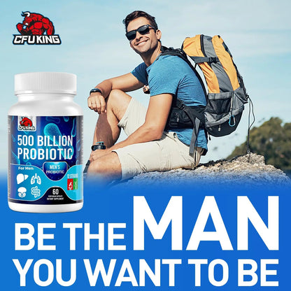 Probiotics for Men, 500 Billion CFU & 12 Mens Probiotic for Digestive Health + 4 Organic Prebiotic Fiber, for Digestive, Gut, Immune Health, Bloating, Gas, Energy Support, Shelf Stable - 120 Capsules CFUKING buy supplements Au