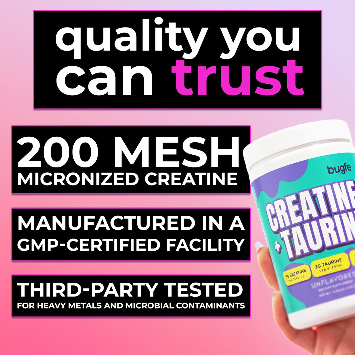 Creatine with Taurine for Women & Men - Unflavored Micronized Creatine Monohydrate Plus Taurine Powder to Support Muscle Strength, Recovery & Brain Health (60 Servings) BugfeBuy Supplements Australia