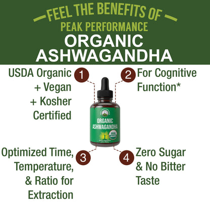 Ashwagandha Liquid Drops. USDA Organic Vegan Supplement. Extra Strength Ashwagandha Root Extract for Women, Men, Kids. with Adaptogens. Zero Sugar, Organic, Gluten Free Tincture Supplements. Peak PerformanceBuy Supplements Australia