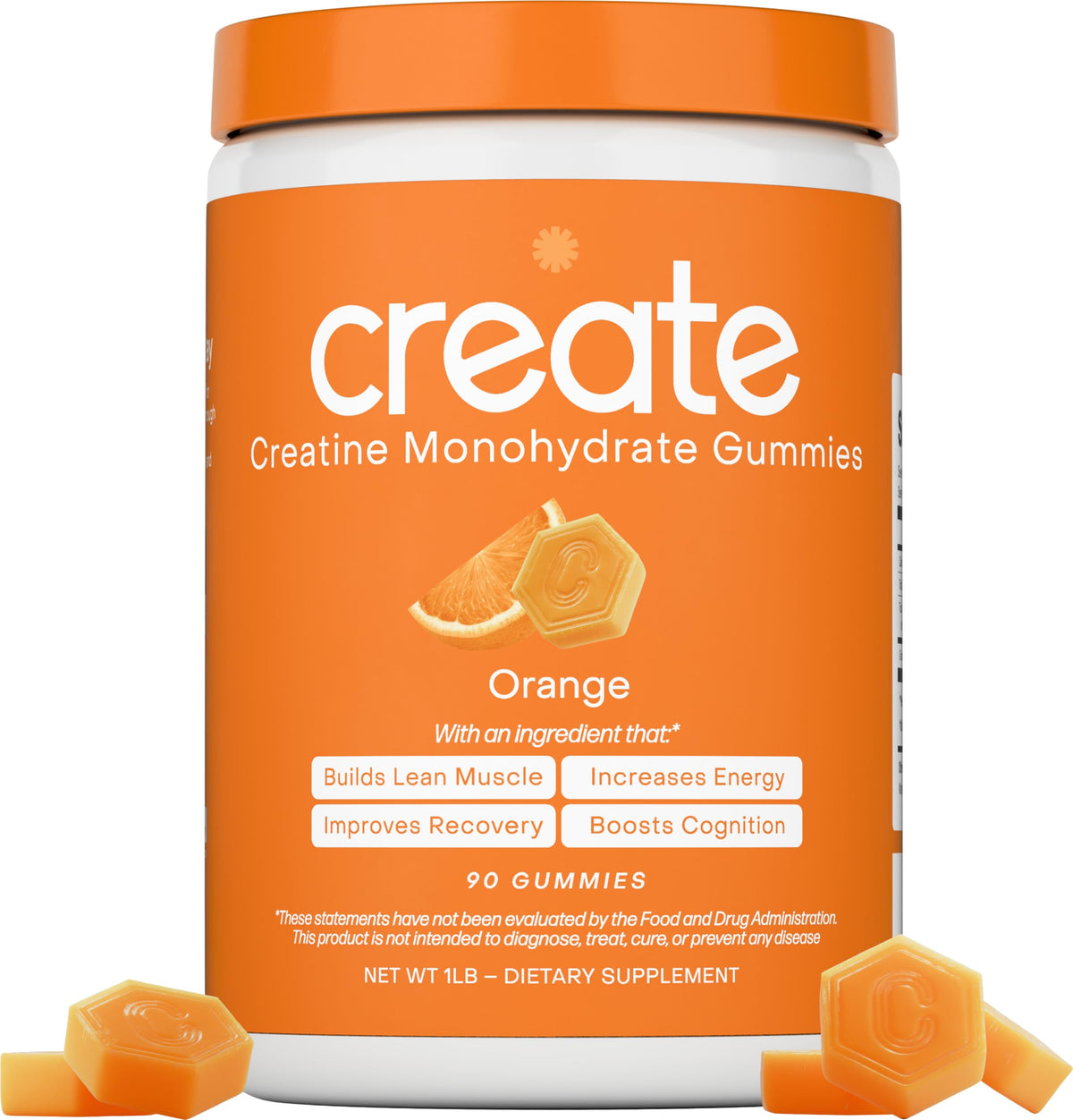 Create Creatine Monohydrate Gummies for Men & Women, Boost Focus, Strength, and Endurance, Anti-Melting Formula, Vegan, Gluten-Free, Non-GMO, 1.5g of Creatine per Gummy (Orange) CreateBuy Supplements Australia
