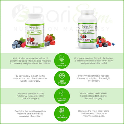 BariSlim Bariatric Calcium Citrate & Advanced Chewable Bariatric Multivitamin with Iron - Bariatric Vitamin and Supplement for Post Bariatric Surgery Including Gastric Bypass and Gastric Sleeve BariSlim buy supplements Au