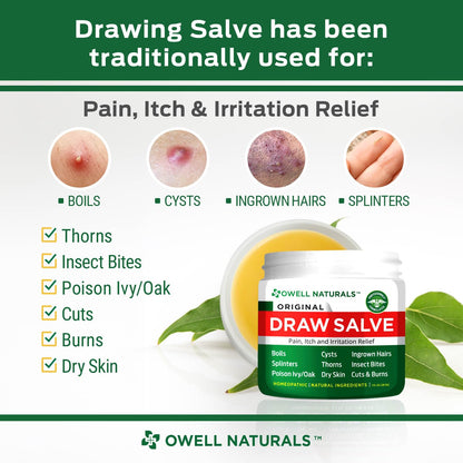 OWELL Naturals Drawing Salve Ointment for Boil & Cyst Removal, Deep Ingrown Hair, Splinter Remover, Bug Spider Bites, Bee Sting, Mosquito Itching, Poison Ivy Owell Naturals buy supplements Au
