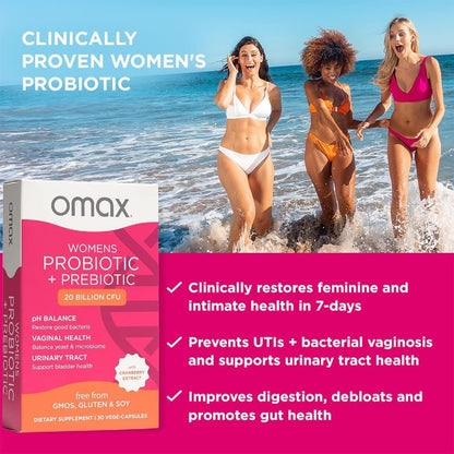 2 Pack Omax Prebiotics & Probiotics for Women, pH Balance, Vaginal Health, Urinary Tract, Yeast Omax3Buy Supplements Australia