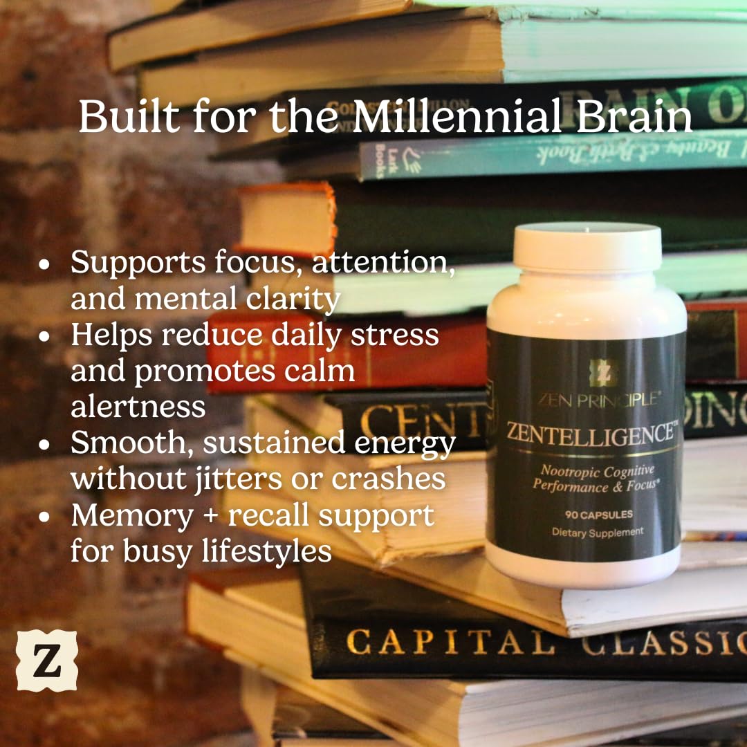 Zen Principle Zentelligence™ Focus Nootropic Supplement for Students & Professionals | Energy, Memory & Stress Support | Jitter-Free Formula with L-Theanine, Ginkgo Biloba, Huperzine A. 90 Capsules Zen PrincipleBuy Supplements Australia