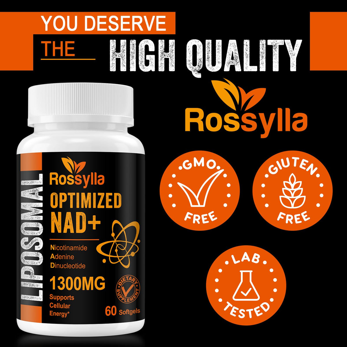 Rossylla 1300 MG Liposomal NAD+ Supplement | Highest Absorption | Purest NAD Supplemet to Boost NAD+ Effetively | Boosting NAD+ Supplement for Aging Defese, Cellular Energy, Longevity | 120 Count RossyllaBuy Supplements Australia