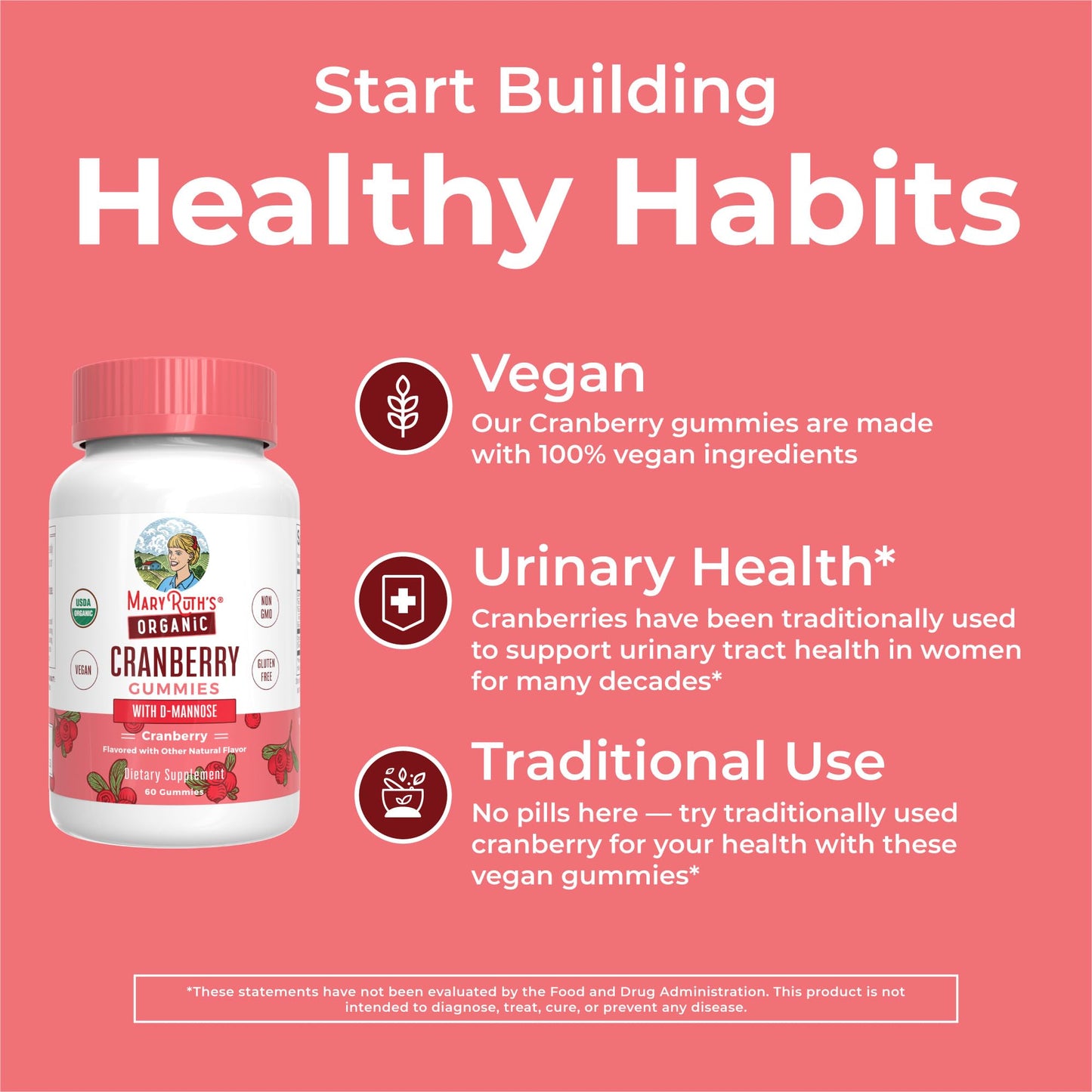 MaryRuth Organics Organic Cranberry Gummies - 500mg Supplement | Urinary Tract Health for Women | with D Mannose | Traditional Use MARYRUTH'S canada supplements