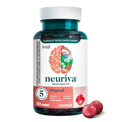 NEURIVA Original Brain Supplement for Memory, Focus & Concentration + Learning & Accuracy with Clinically Tested Nootropics Phosphatidylserine and Neurofactor, Strawberry Flavor, 50 Gummies NEURIVABuy Supplements Australia