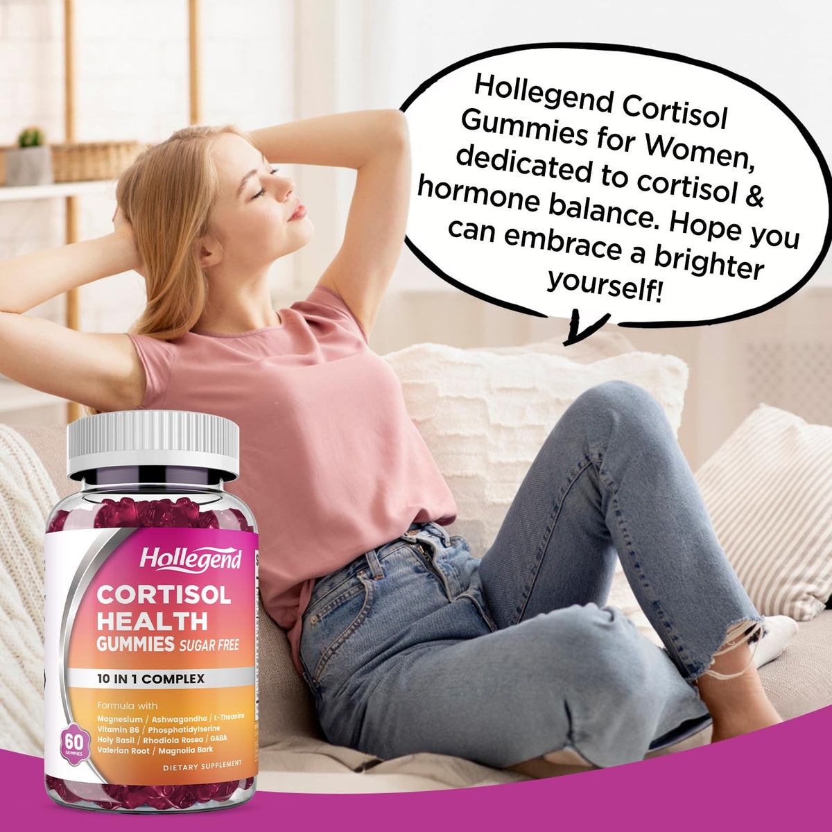 HOLLEGEND Cortisol Supplements for Women Men, Cortisol Gummies with Ashwagandha, Magnesium, L-Theanine, Phosphatidylserine, B6 for Cortisol Detox, Relaxation, Sleep, Focus, Sugar-Free, Vegan, 60 HOLLEGENDBuy Supplements Australia