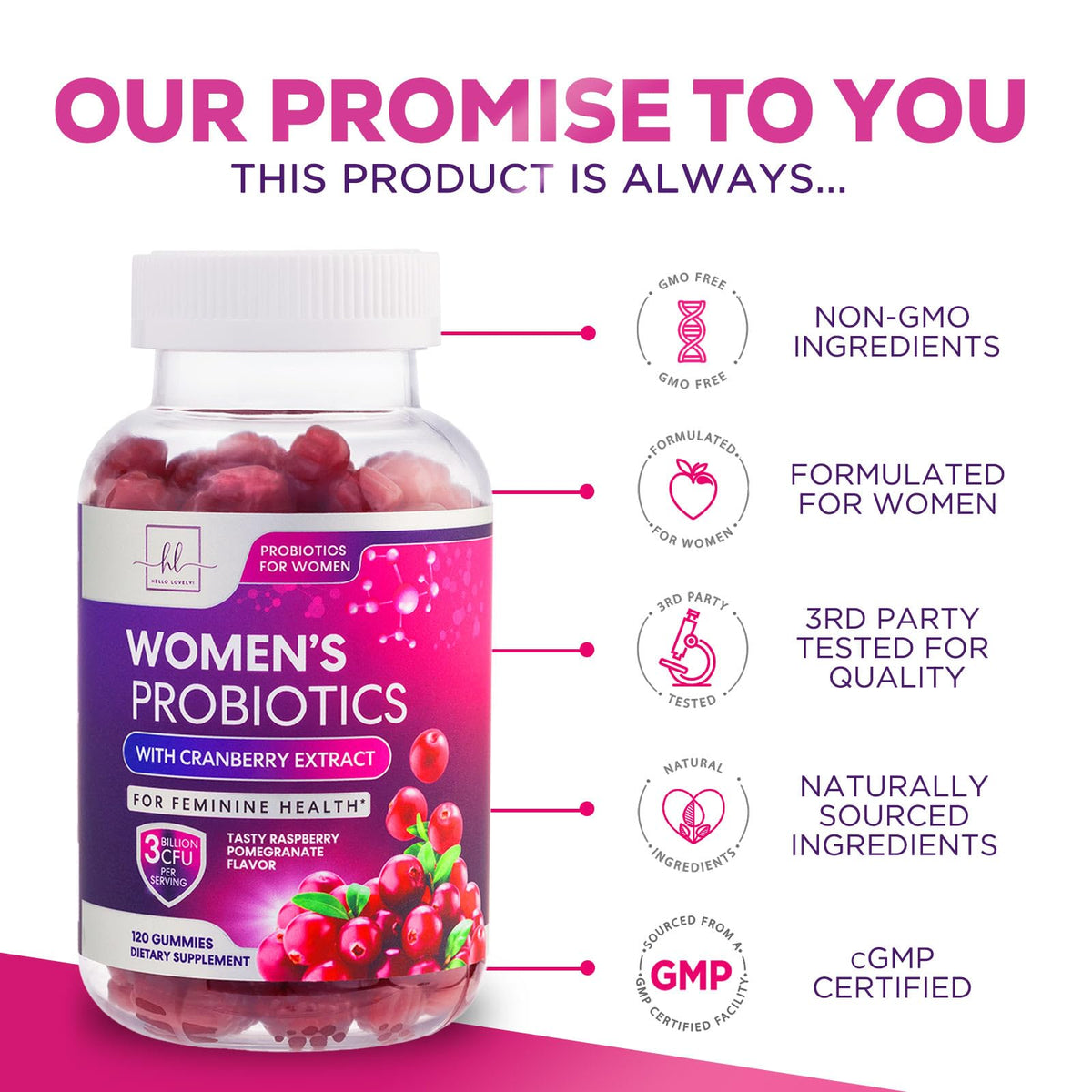 Probiotics for Women + Cranberry - 3 Billion CFU Guaranteed & 6 Vegan Strains for Women's Hello Lovely!Buy Supplements Australia
