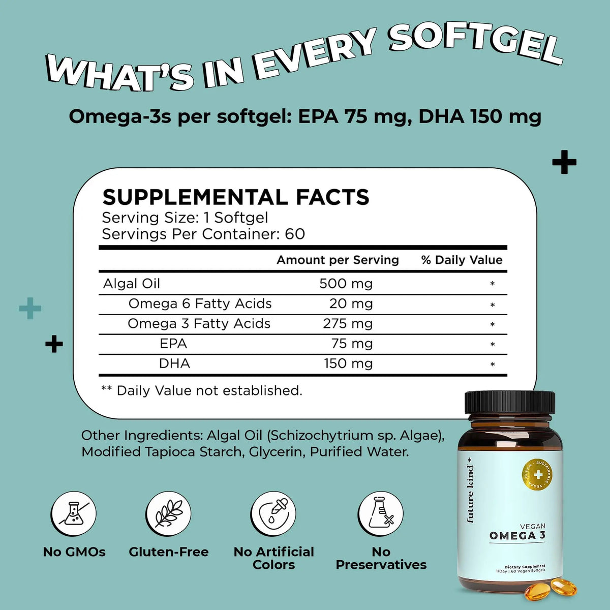 Future Kind Omega-3 Supplement for Clarity, Memory, and Mobility Comfort, 2 Months Supply of Citrus-Scented Softgels with EPA and DHA, Vegan Omega-3 Supplement from Algae, Carrageenan Free, 60 Count Future Kind buy supplements Au